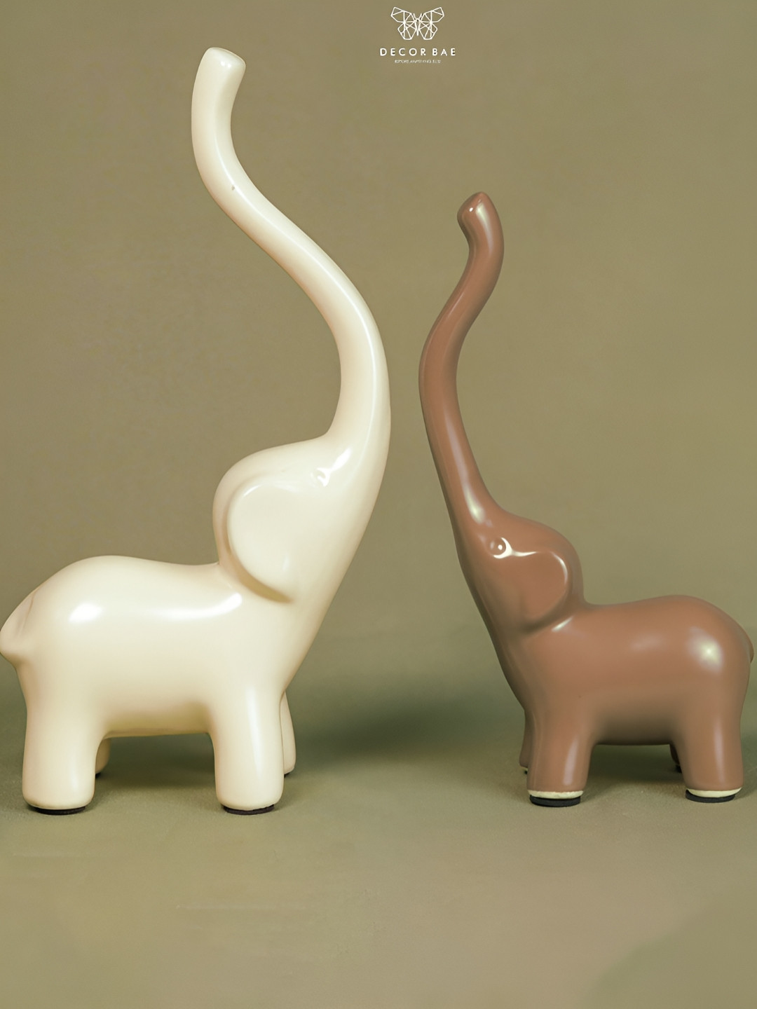 DECOR BAE Animal White Ceramic Glossy Living Room Set of 2 Medium Showpieces - 10.2 Inches