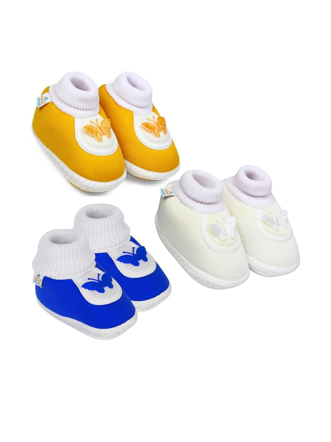 NESKA MODA 6 To 12 Months Infants Pack of 3 Pair Cotton Butterfly Slip On Booties