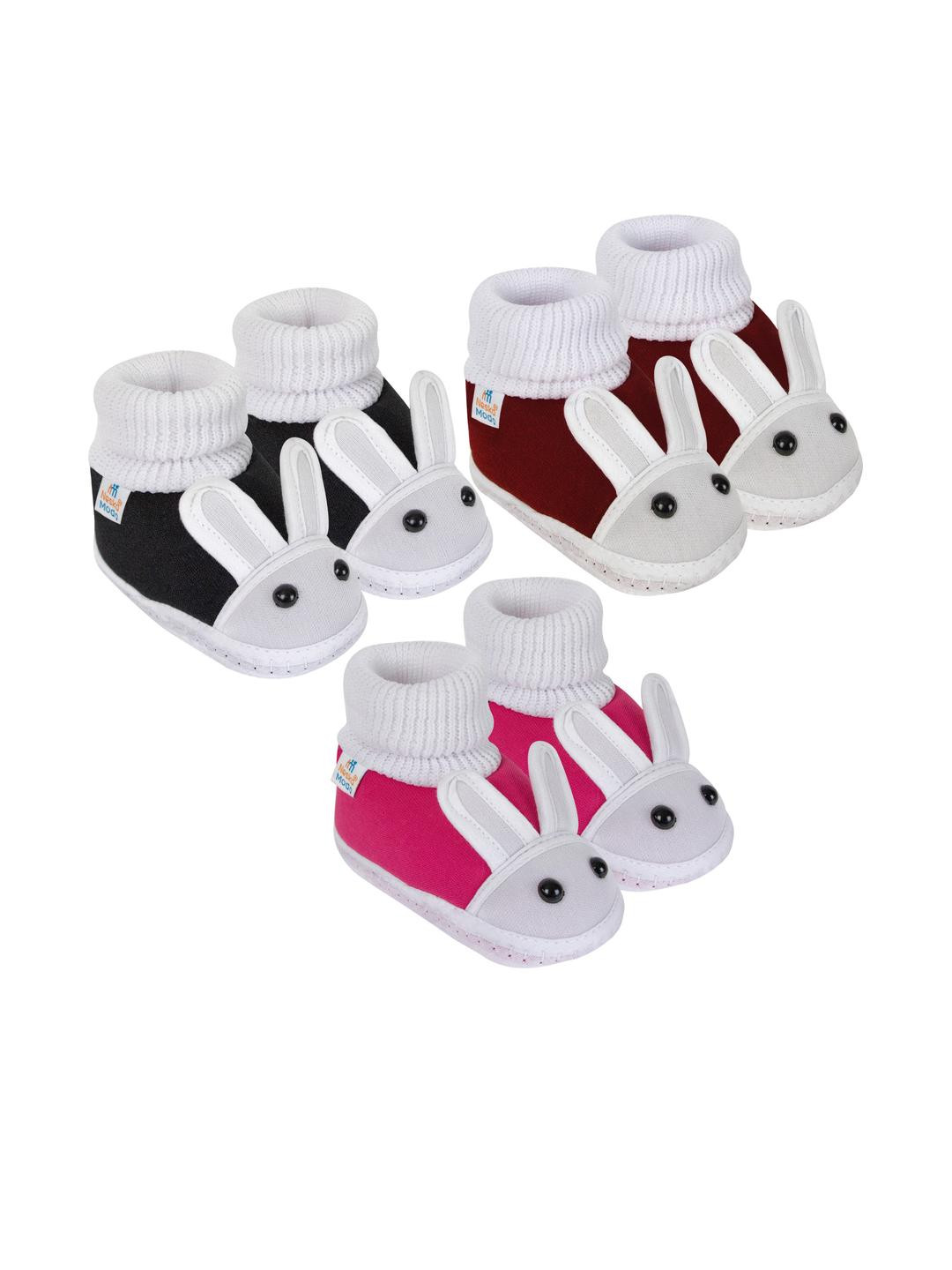 NESKA MODA 0 To 6 Month Newborn Baby Boy & Girl Set of 3 Pair Soft Cotton Rabbit Butterfly Booties