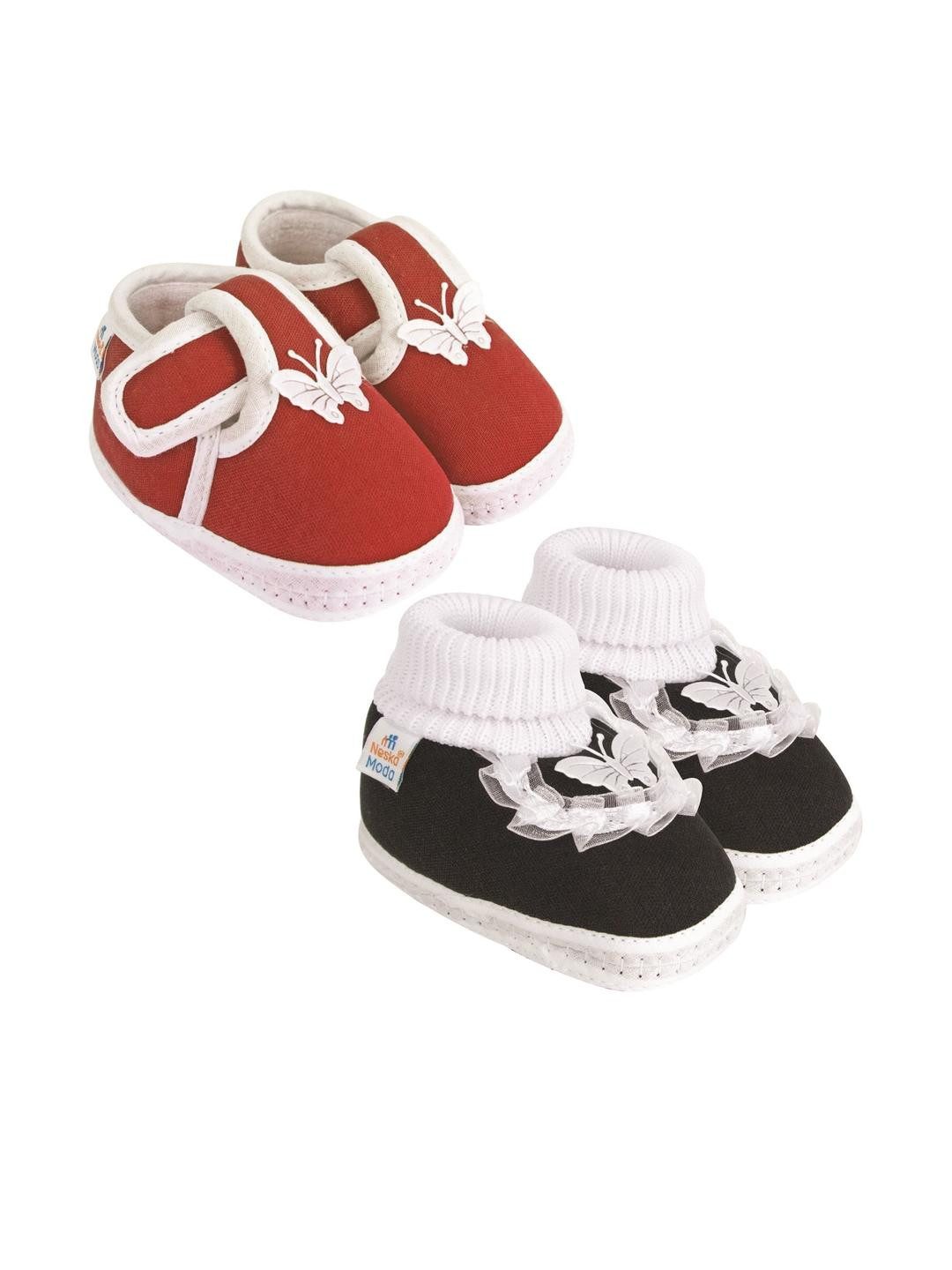 NESKA MODA 12 To 18 Months Toddler Baby Unisex Set Of 2 Pair Cotton Butterfly Frill Booties