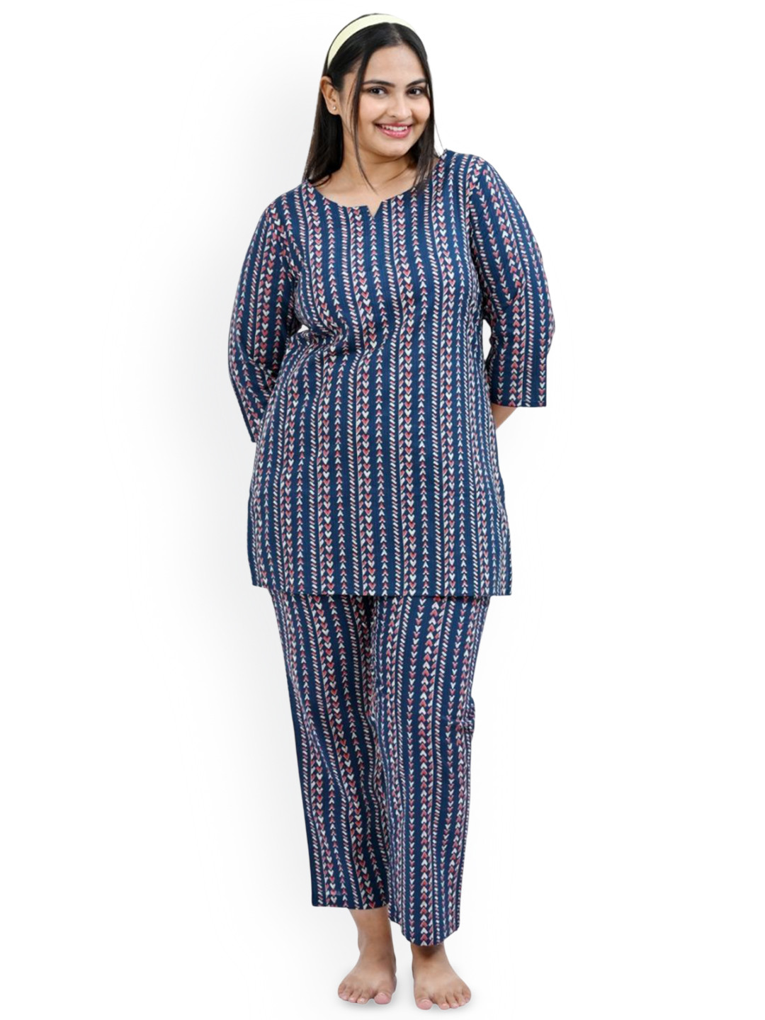 30 Looks Women Dark Navy Cotton Printed Night suits