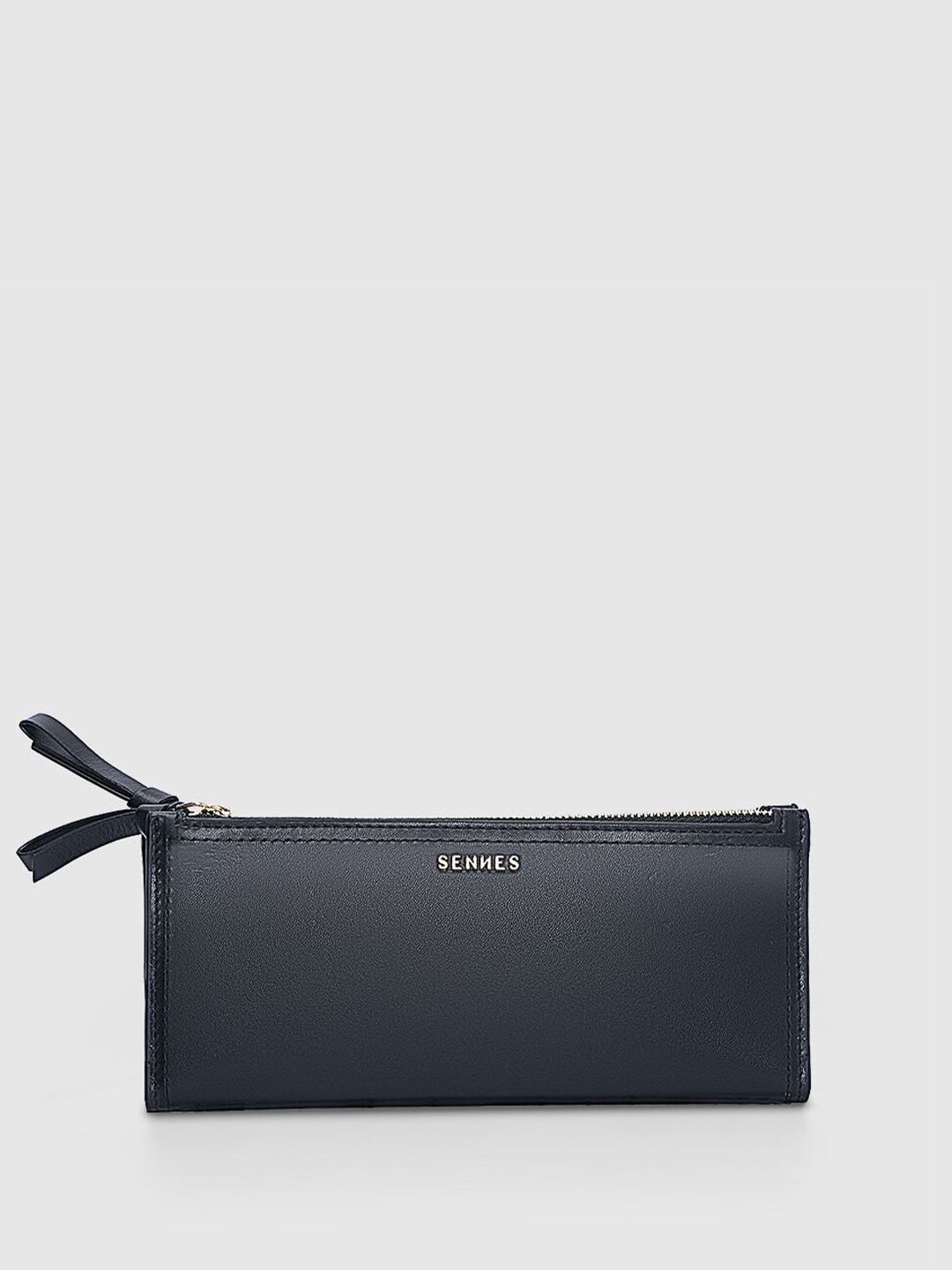 SENNES Women Brand Logo Textured Zip Detail Leather Two Fold Wallet