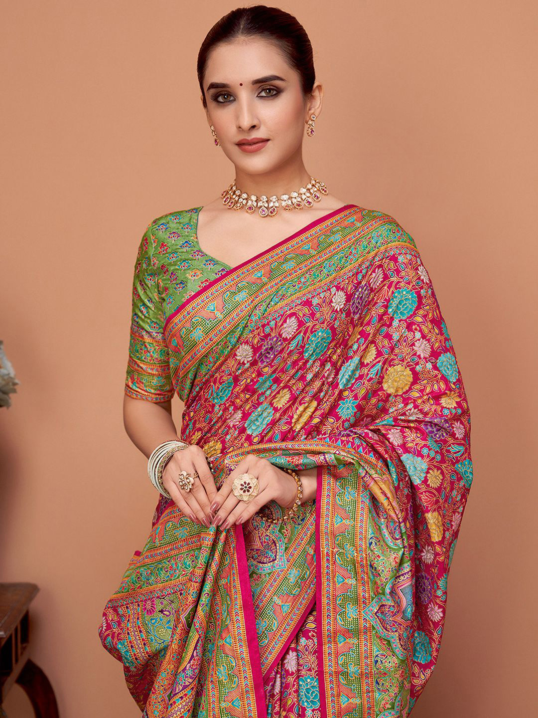 Sangria Kalamkari Printed Saree With Matching Blouse