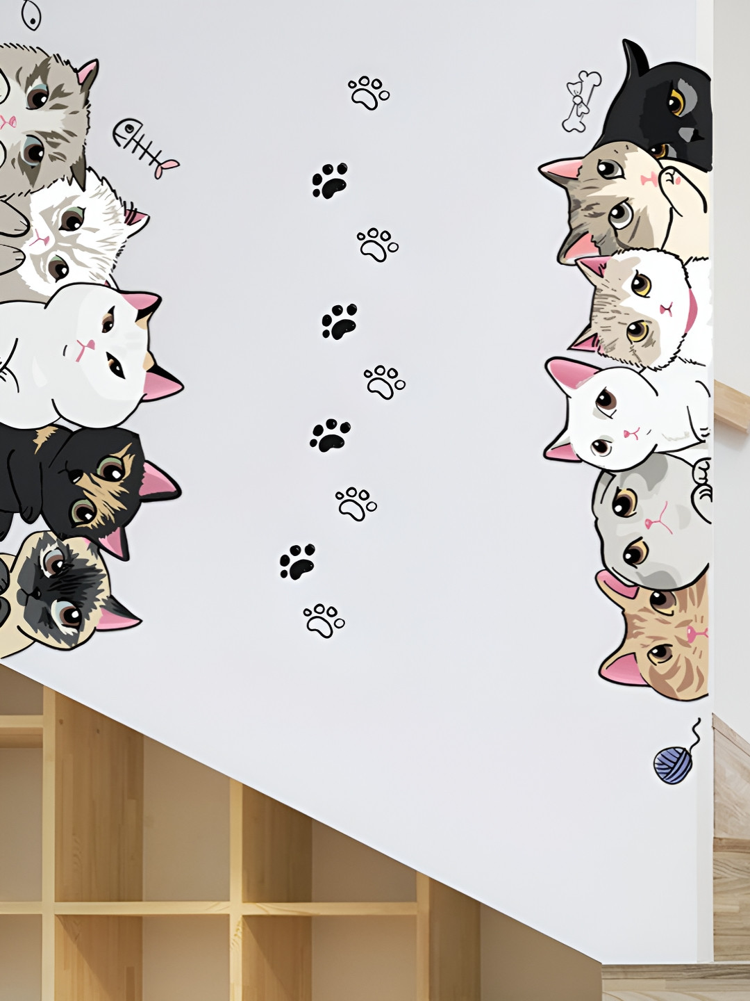 Jaamso Royals White & Grey Cartoon Cat Printed Self-Adhesive & Removable Wall Sticker