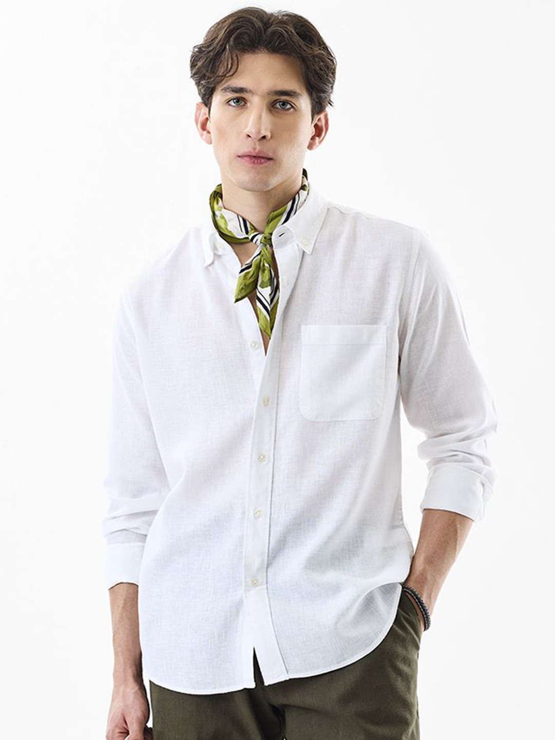 Snitch Button-Down Collar Chest Pocket Detail Casual Shirt