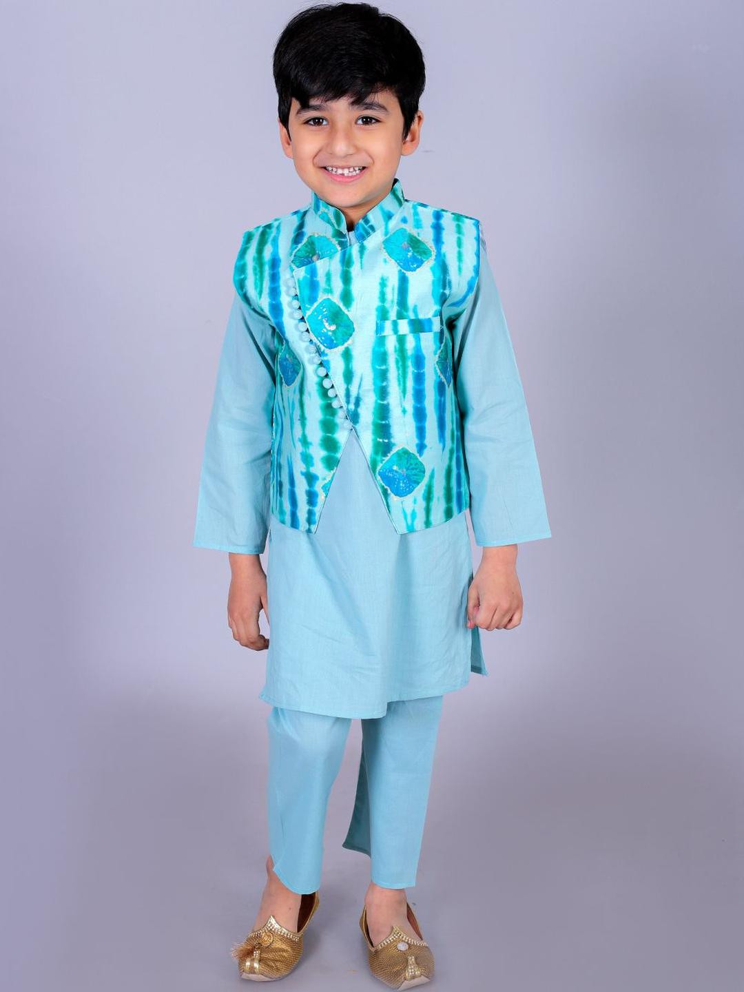 FabJunior Boys Sea Green Pure Cotton Kurta Sets