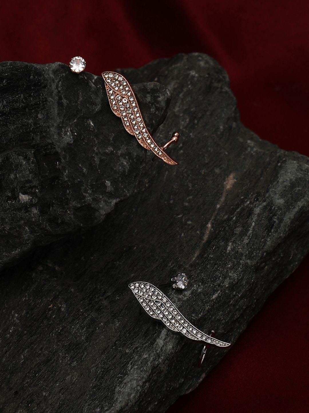 SOHI Set OF 2 Contemporary Artificial Stones Studded Bling Wing Ear Cuff Earrings