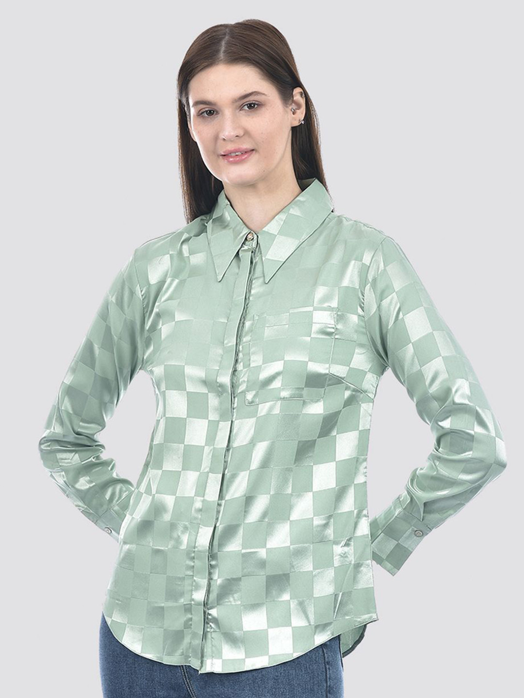 CAMLA Women Textured Spread Collar Casual Shirt