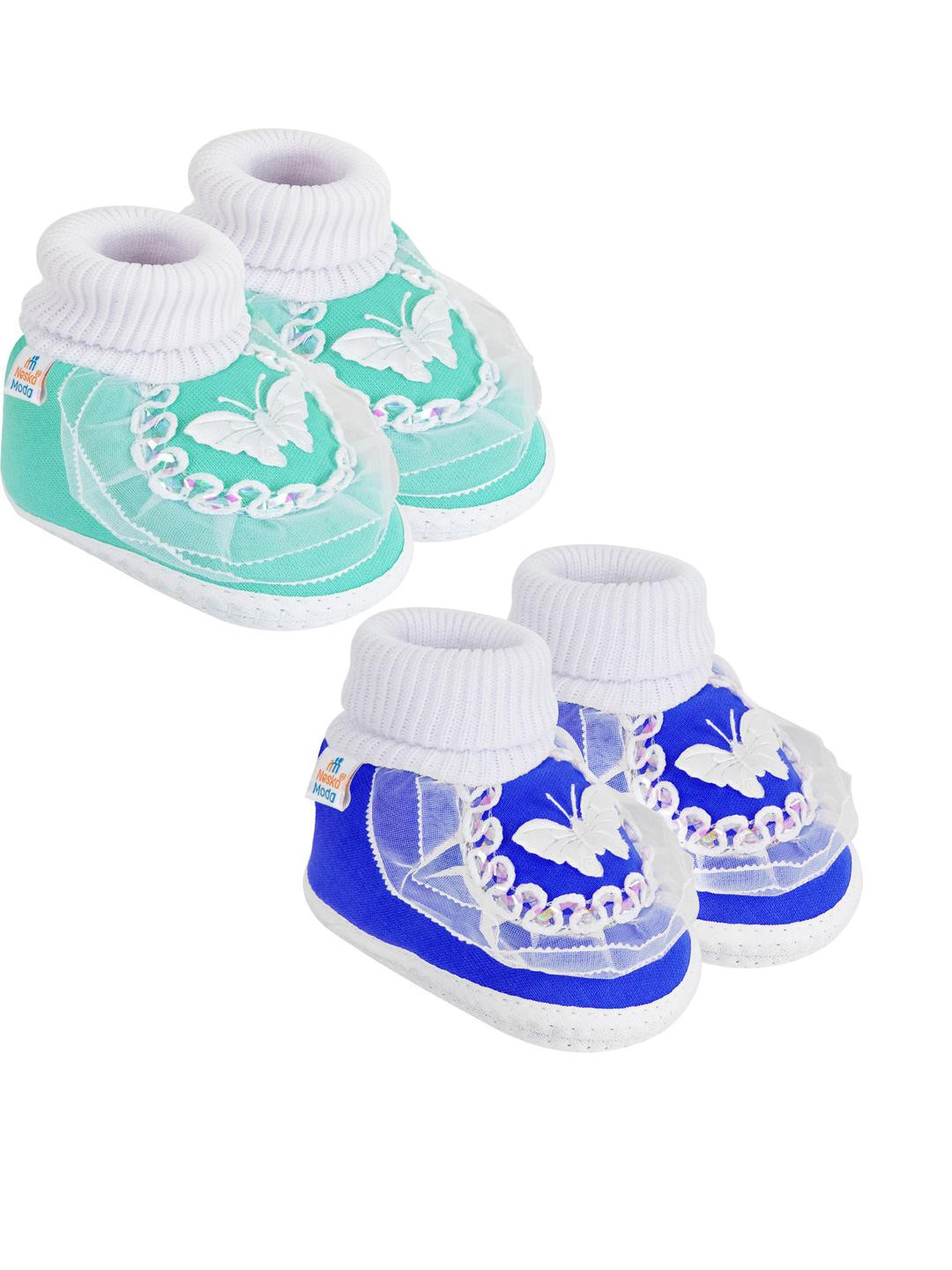 NESKA MODA 12 To 18 Month Non Slip Set of 2 Pair Cotton Butterfly Frill Baby Booties