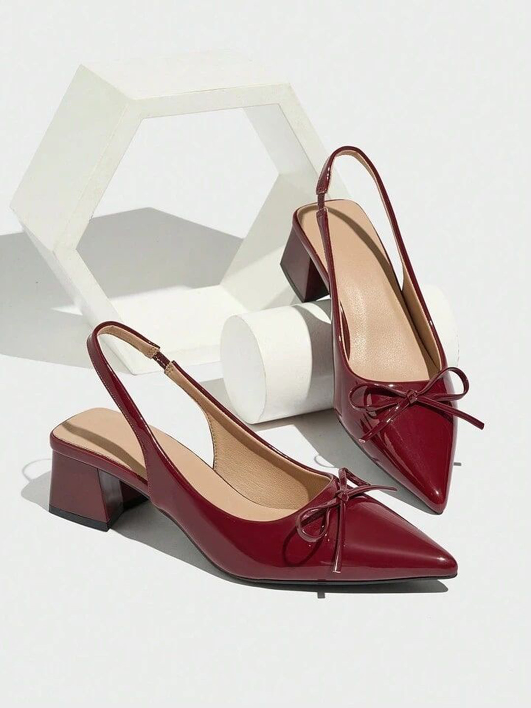 PURPLEHUNT Women Slingback Block Pumps with Bows