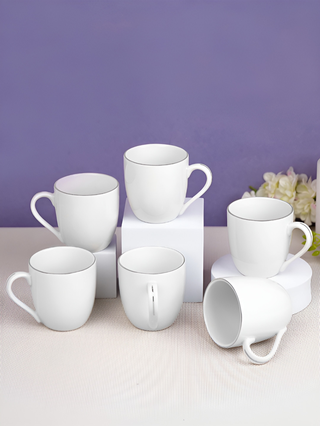Vola Global LLP Gold Design White Porcelain Handmade 6 Piece Cups-100ml