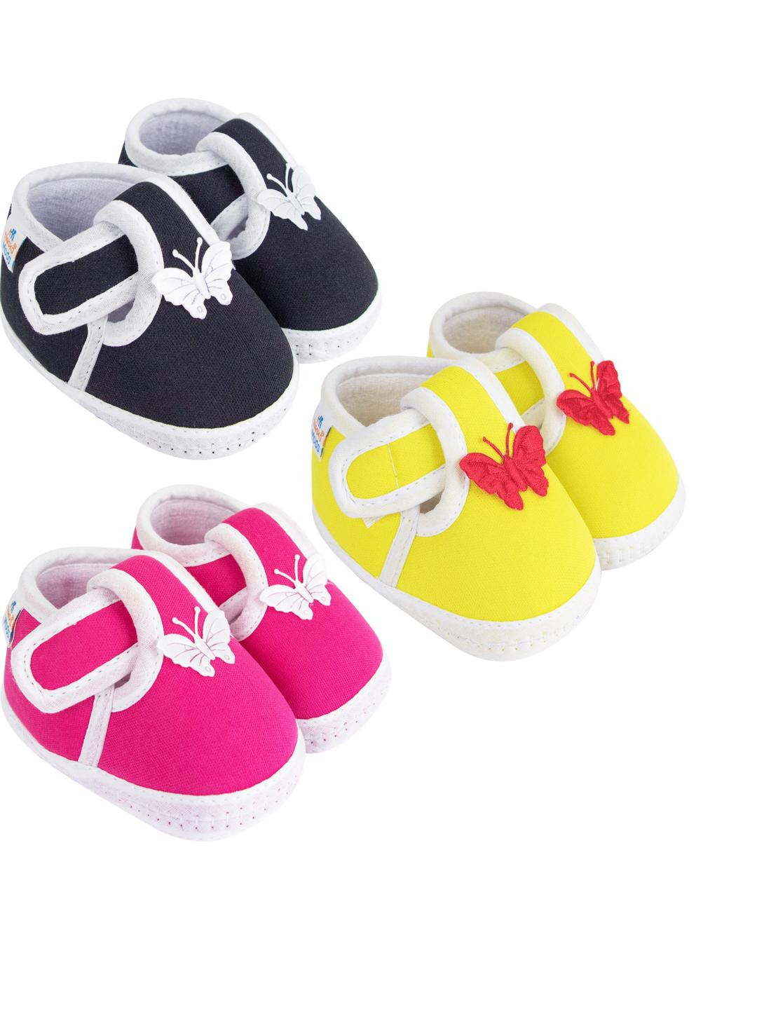 NESKA MODA 0 To 12 Months Baby Boys & Baby Girls 3 Pair Combo Soft Cotton Butterfly Velcro Booties