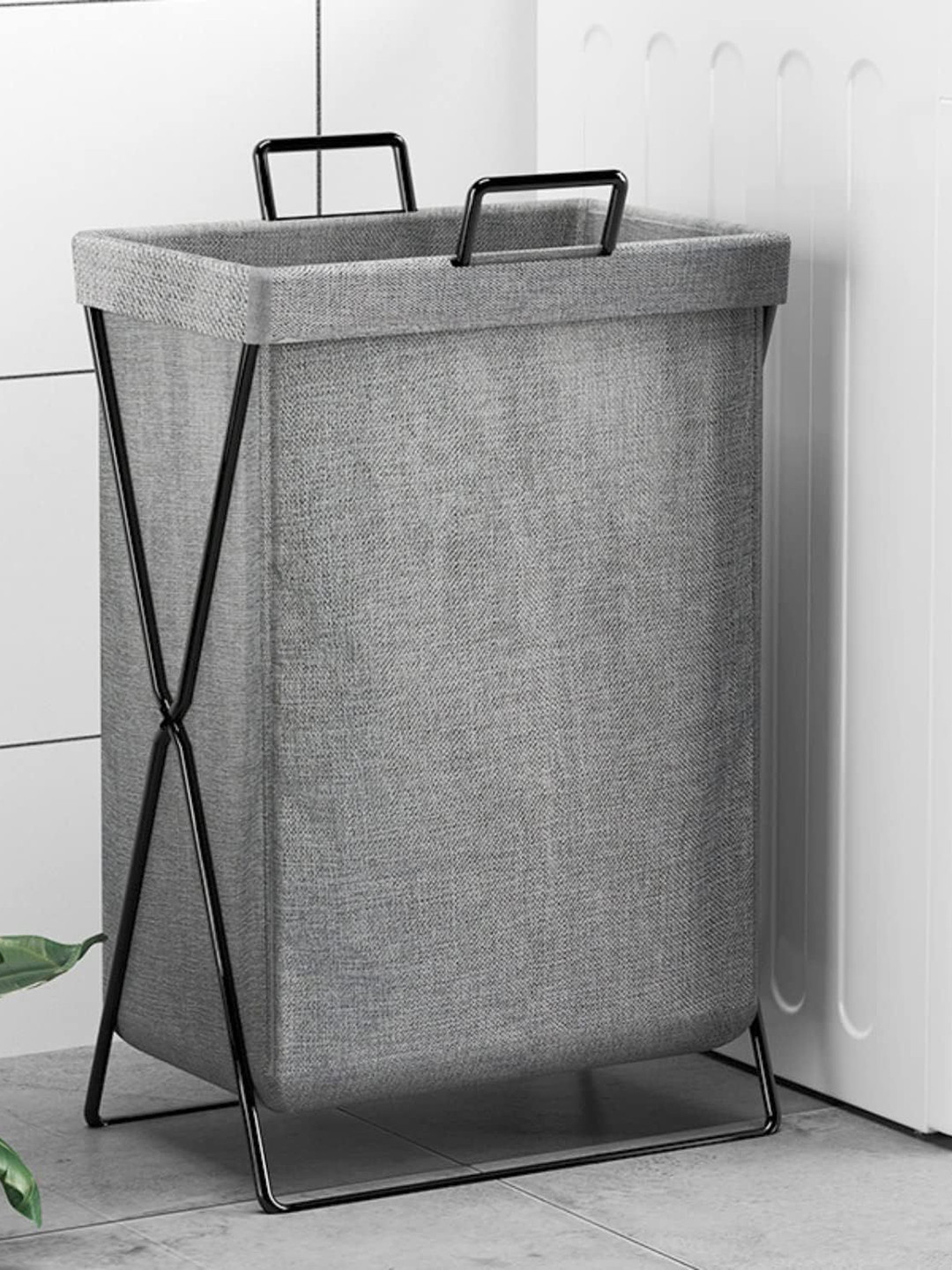 prettykrafts Grey Foldable Laundry Basket With Frame 50 L