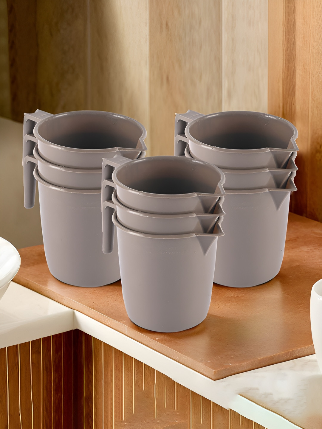 Aura Brown 9 Pcs Multi-Functional 1 Ltr Plastic Mug for Bathroom Durable for Daily Use