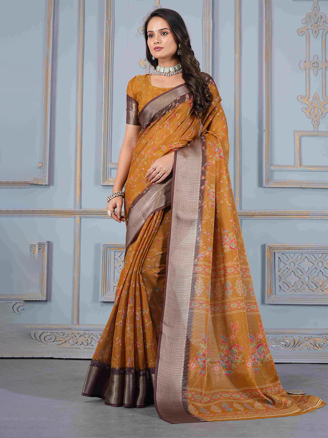 STAVA CREATION Floral Woven Design Zari Saree