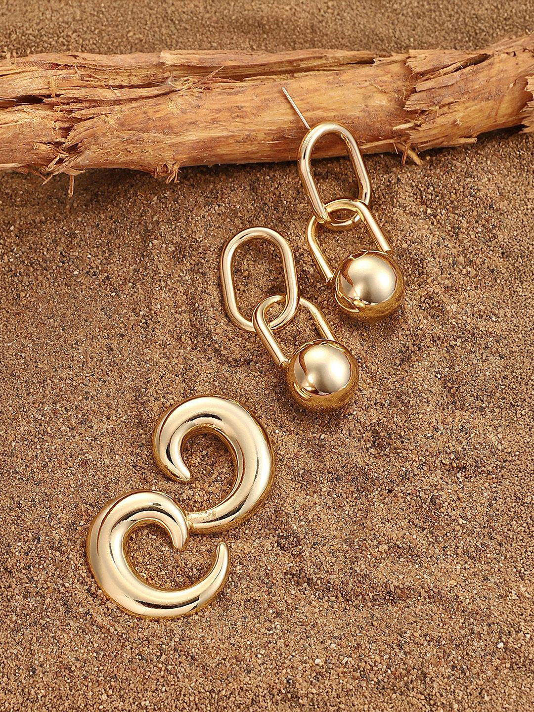 SOHI Set Of 2 Gold-Plated Contemporary Double Sided Drop Earrings