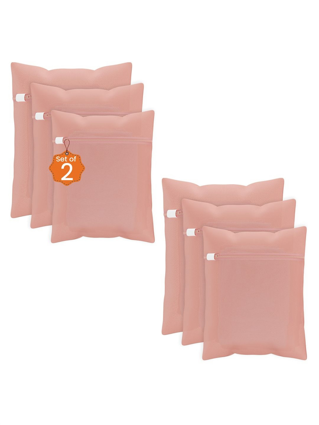 Aura 6-Pcs Peach-Colored Reusable Mesh Laundry Bags With Zip