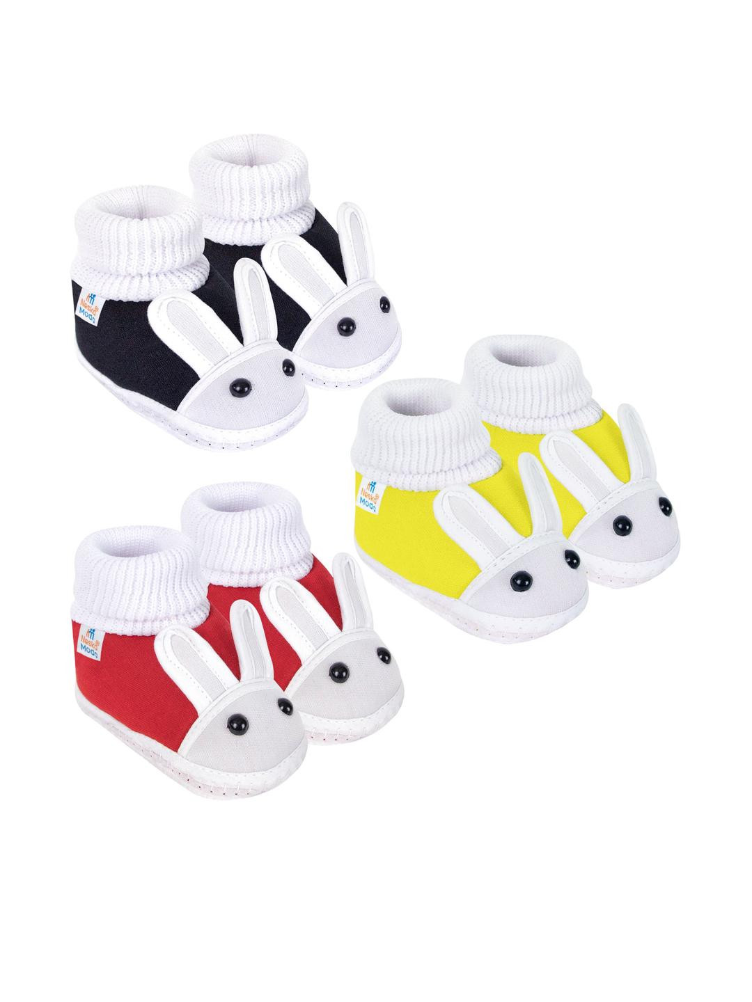 NESKA MODA 0 To 6 Month Newborn Baby Boy & Girls 3 Pair Set Soft Cotton Rabbit Slip On Baby Booties