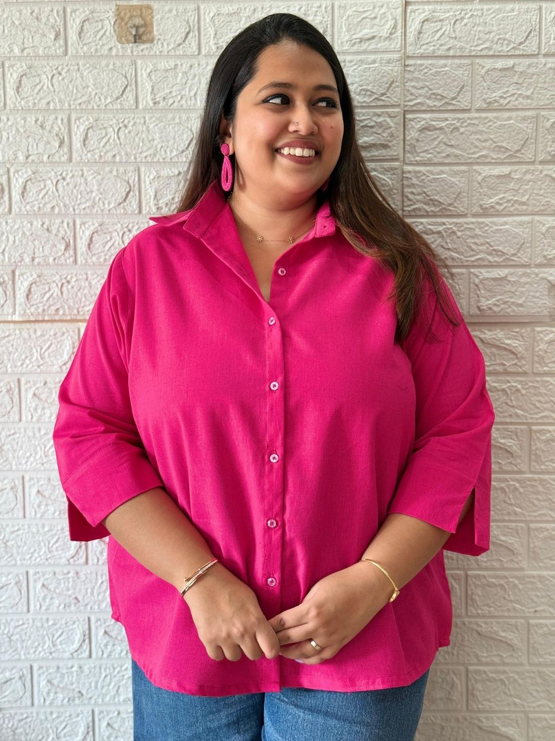 Blush Tree by Brishti Plus Size Spread Collar Cotton Relaxed Fit Shirt