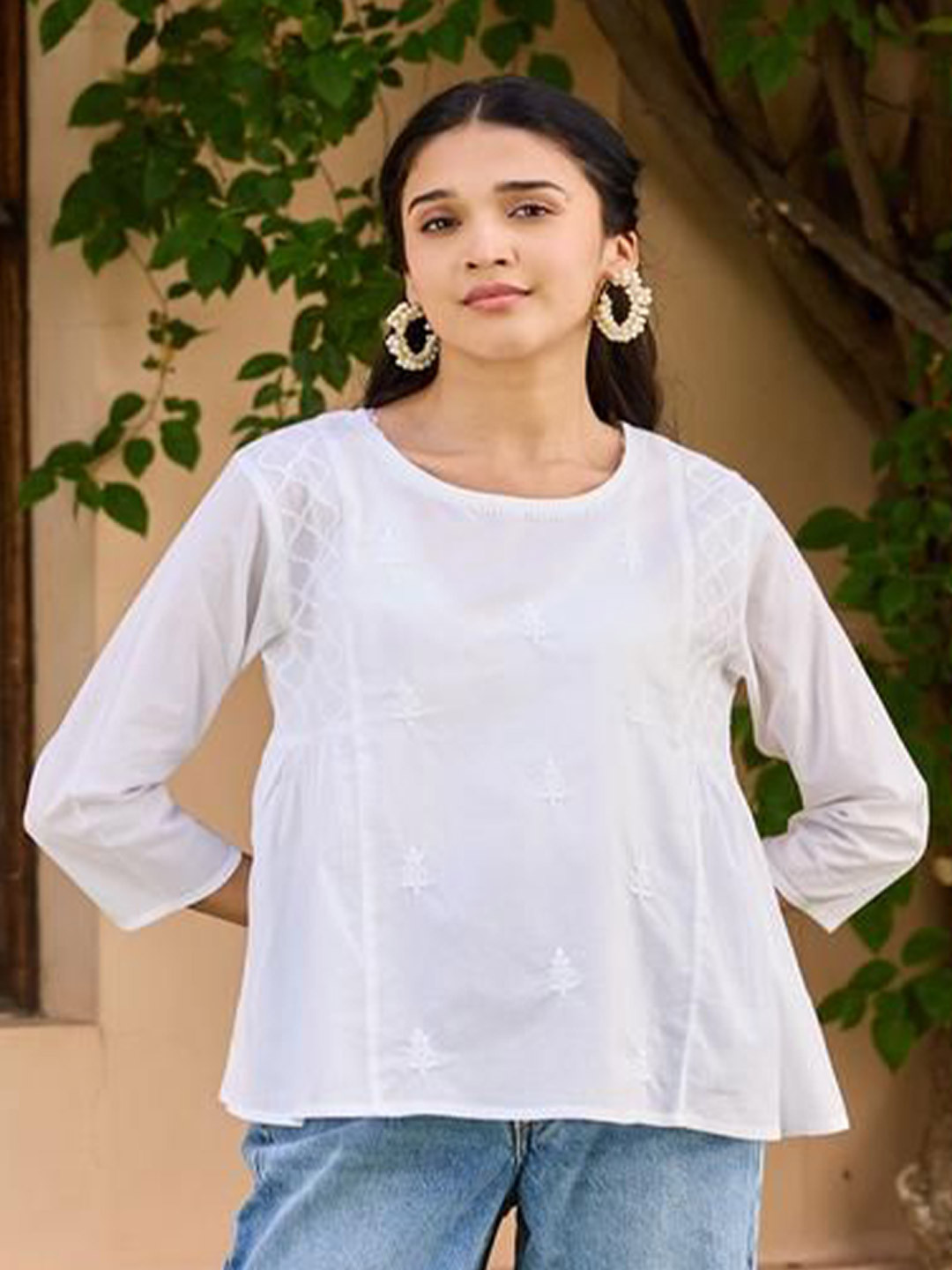 House of Chikankari Women Rust Pink Cotton Chikankari Solid Top