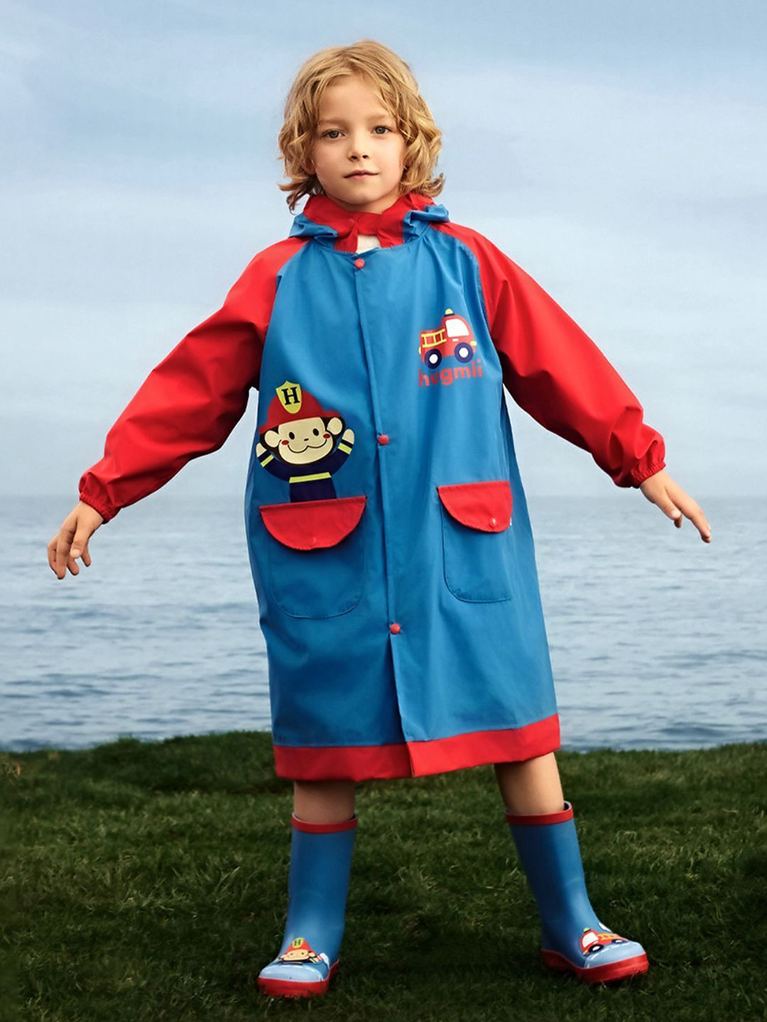 Little Surprise Box LLP Kids Fire Engine Theme Printed Knee Length Raincoat