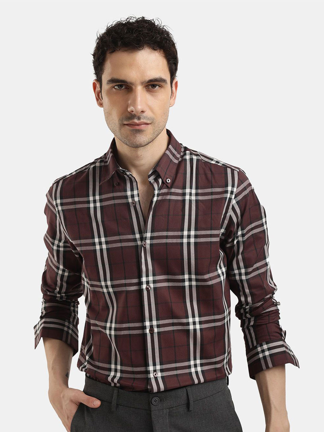 The Collection Tartan Checks Checked Classic Slim Fit Cotton Shirt