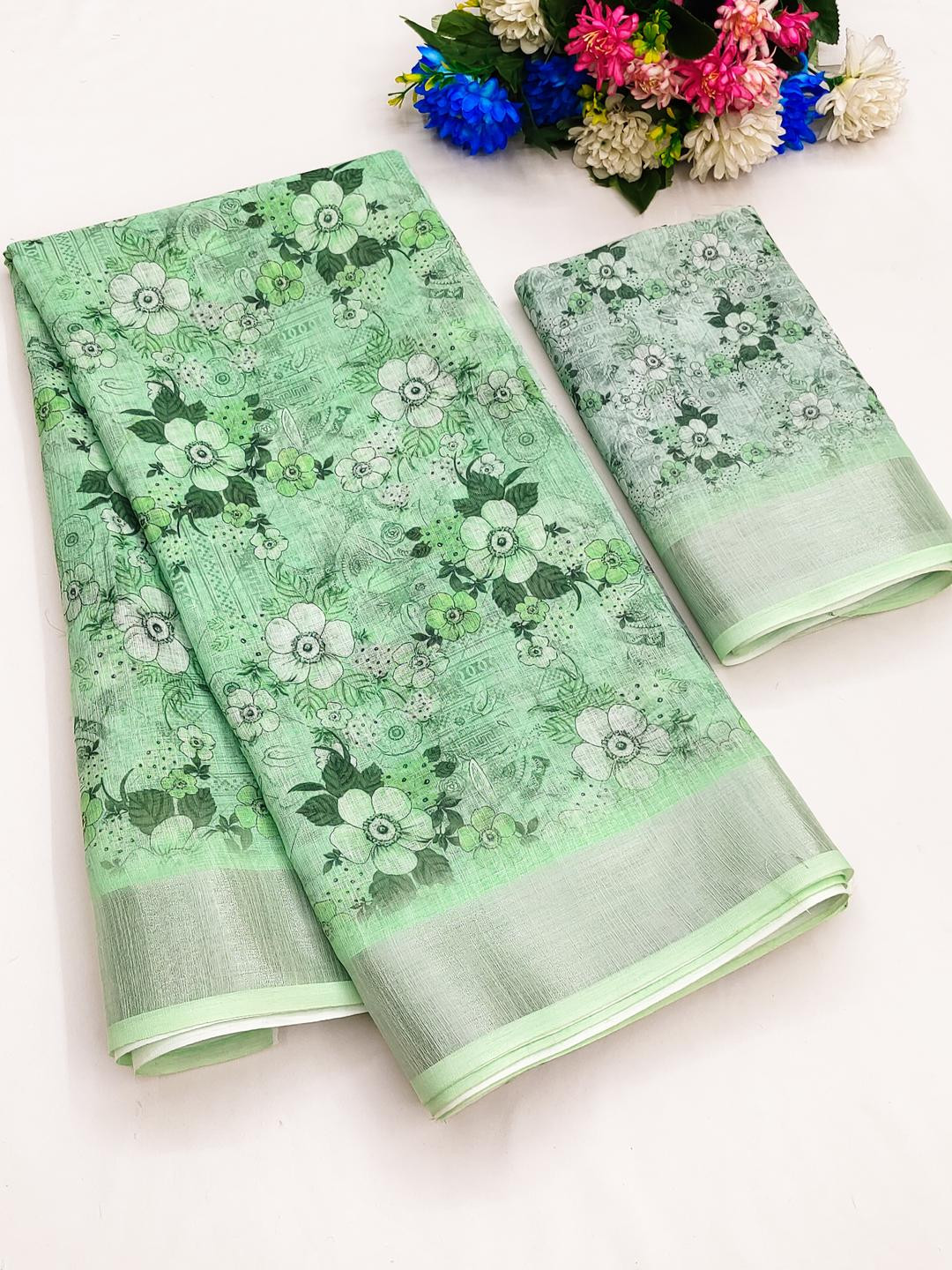Woven, Embellished Bollywood Organza, Cotton Linen Saree