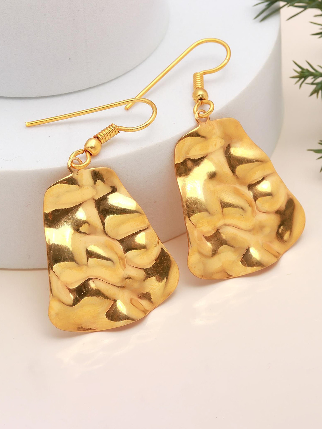 ORO ALMA Hammered Halo Gold-Plated Contemporary Drop Earrings