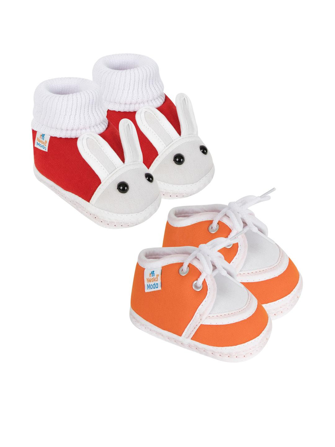 NESKA MODA 0 To 6 Month Newborn Unisex Baby Skin-Friendly 2 Pair Soft Cotton Rabbit & Lace Booties