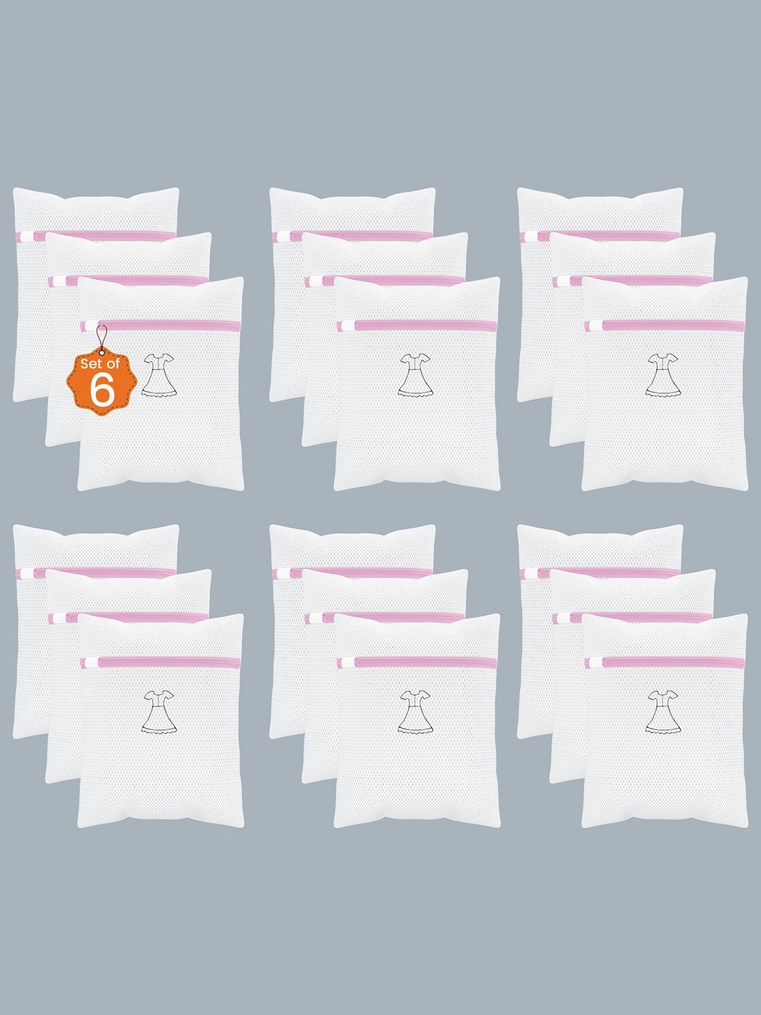 Aura 18Pcs White & Pink Printed Reusable Mesh Laundry Bags With Zipper