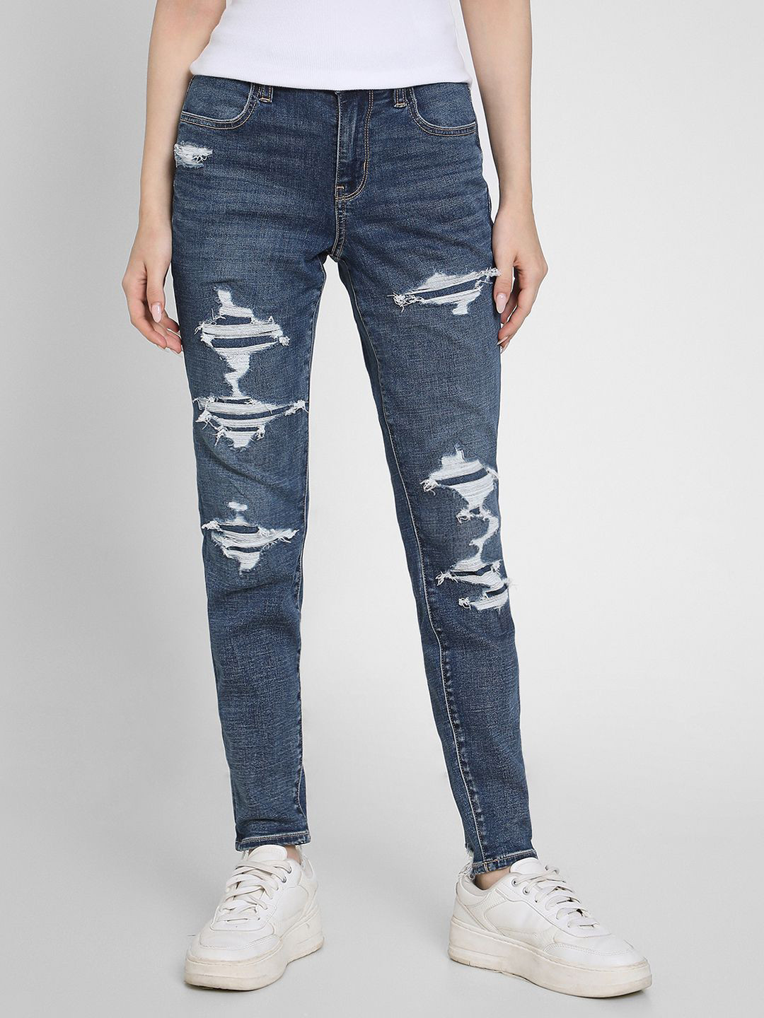 AMERICAN EAGLE OUTFITTERS Women Slim Fit Curvy High-Rise Ripped Jeans