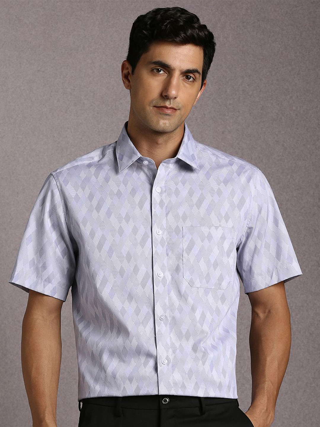 Louis Philippe Abstract Printed Spread Collar Cotton Shirt