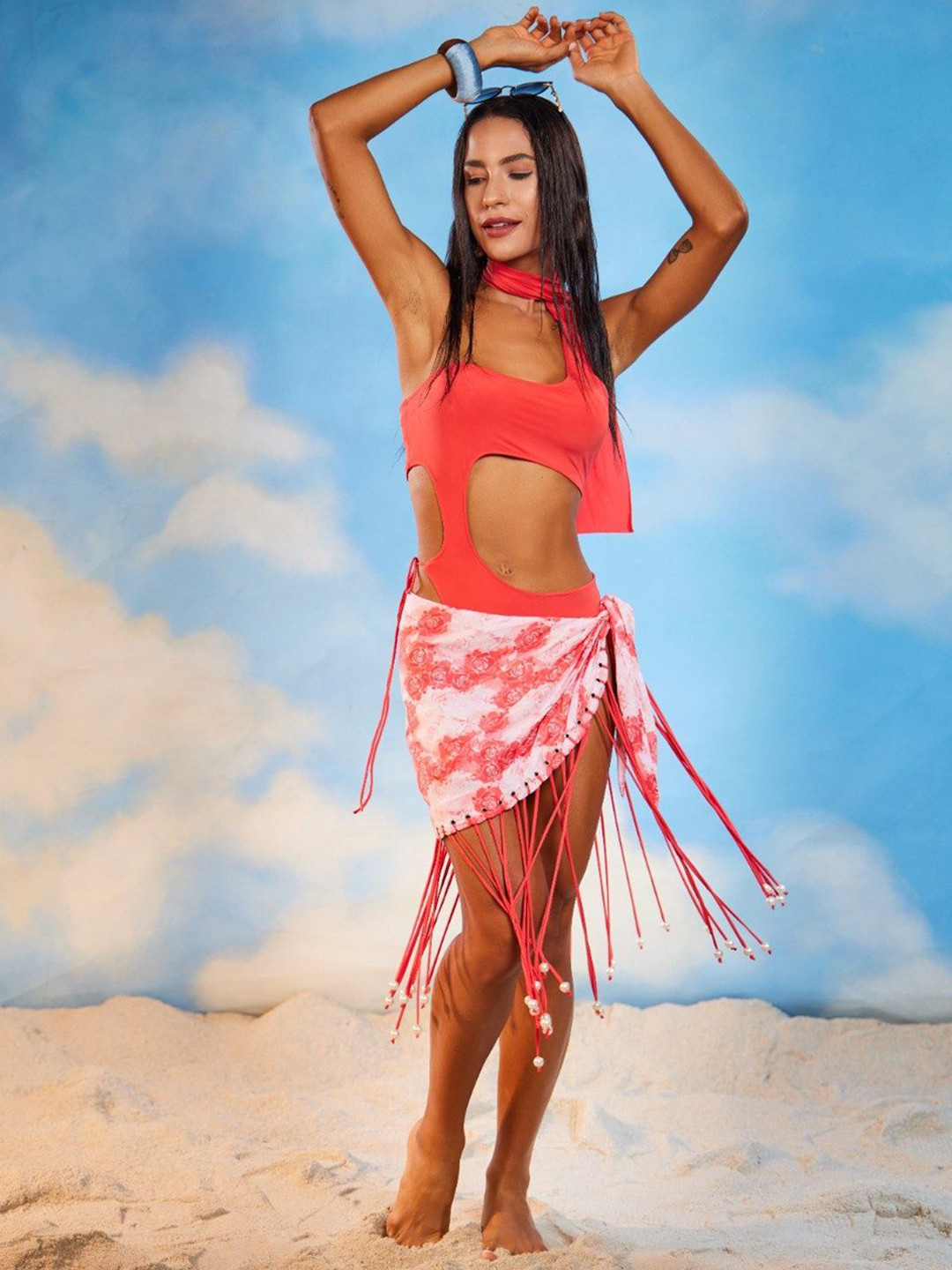 THE BEHRUZ THEORY One Soulder Monokini With Short Sarong