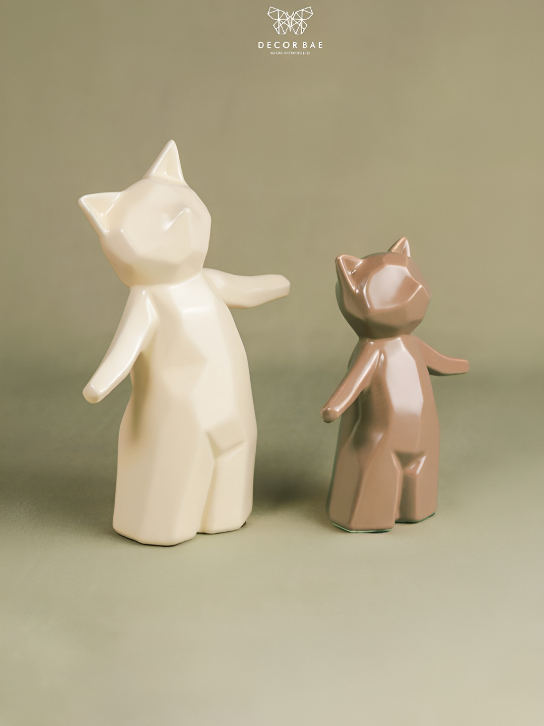 DECOR BAE Animal White Ceramic Glossy Living Room Set of 2 Medium Showpieces - 7.9 Inches