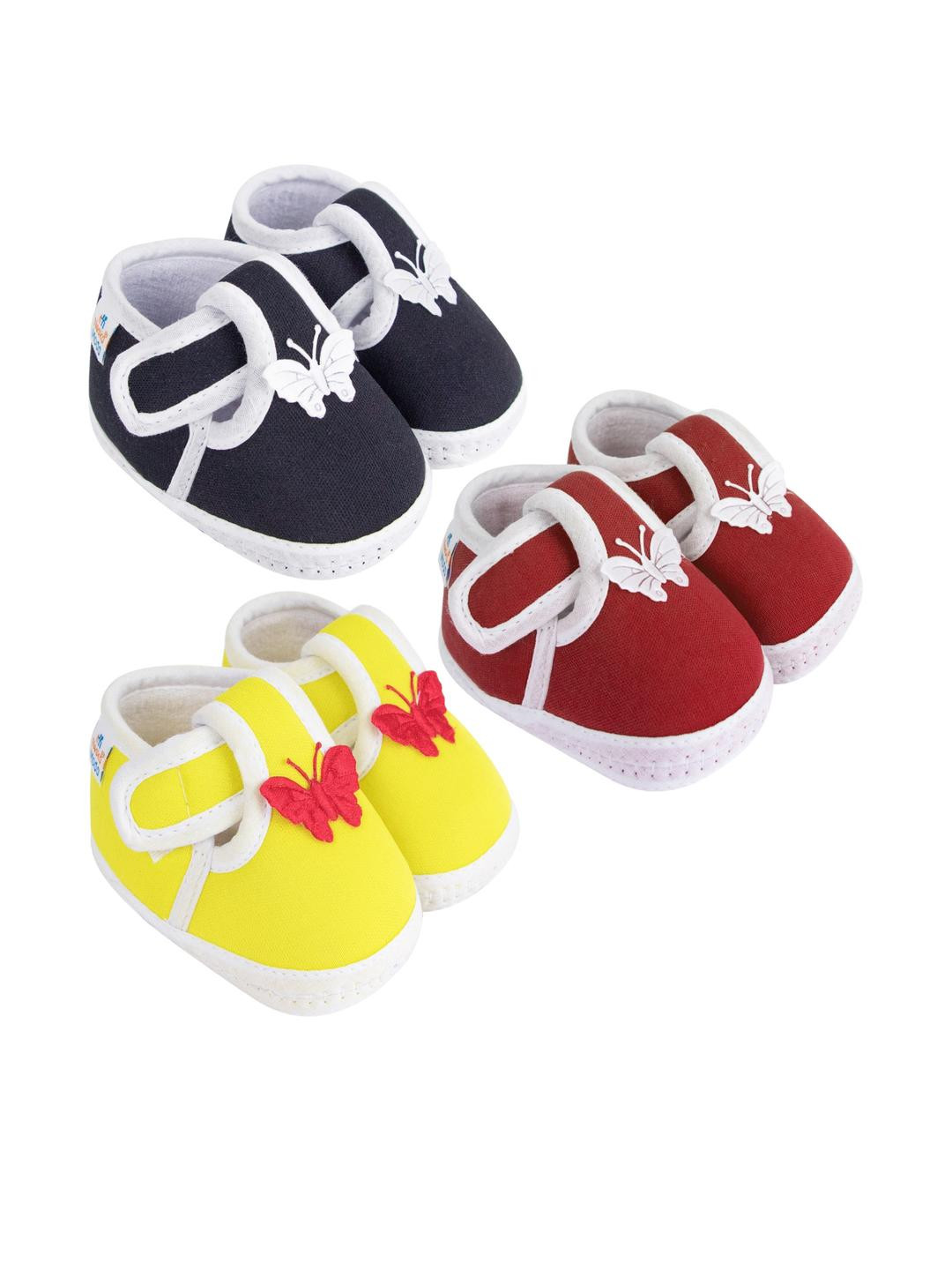 NESKA MODA 0 To 6 Months Newborn Baby Boy & Girls 3 Pair Set Soft Cotton Butterfly Velcro Booties