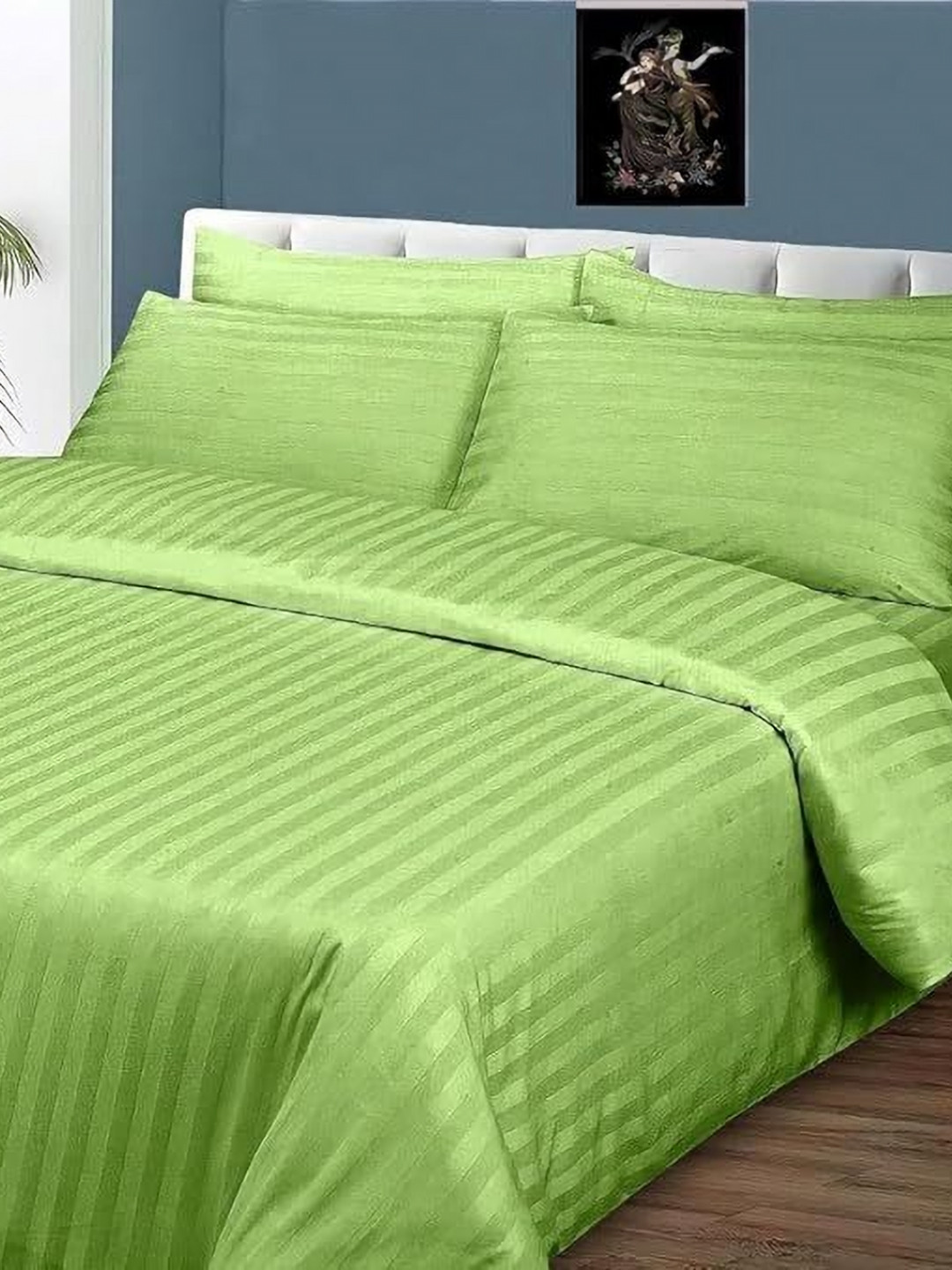 Comfowell Lime Green Striped Heavy Winter 210 GSM Double Bed Comforter