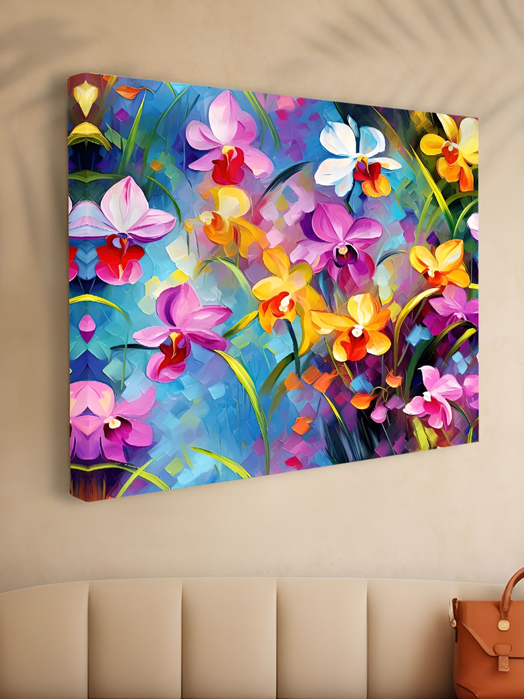 Livin'luxe Pink & Blue Vibrant Orchid Garden Canvas Wall Art