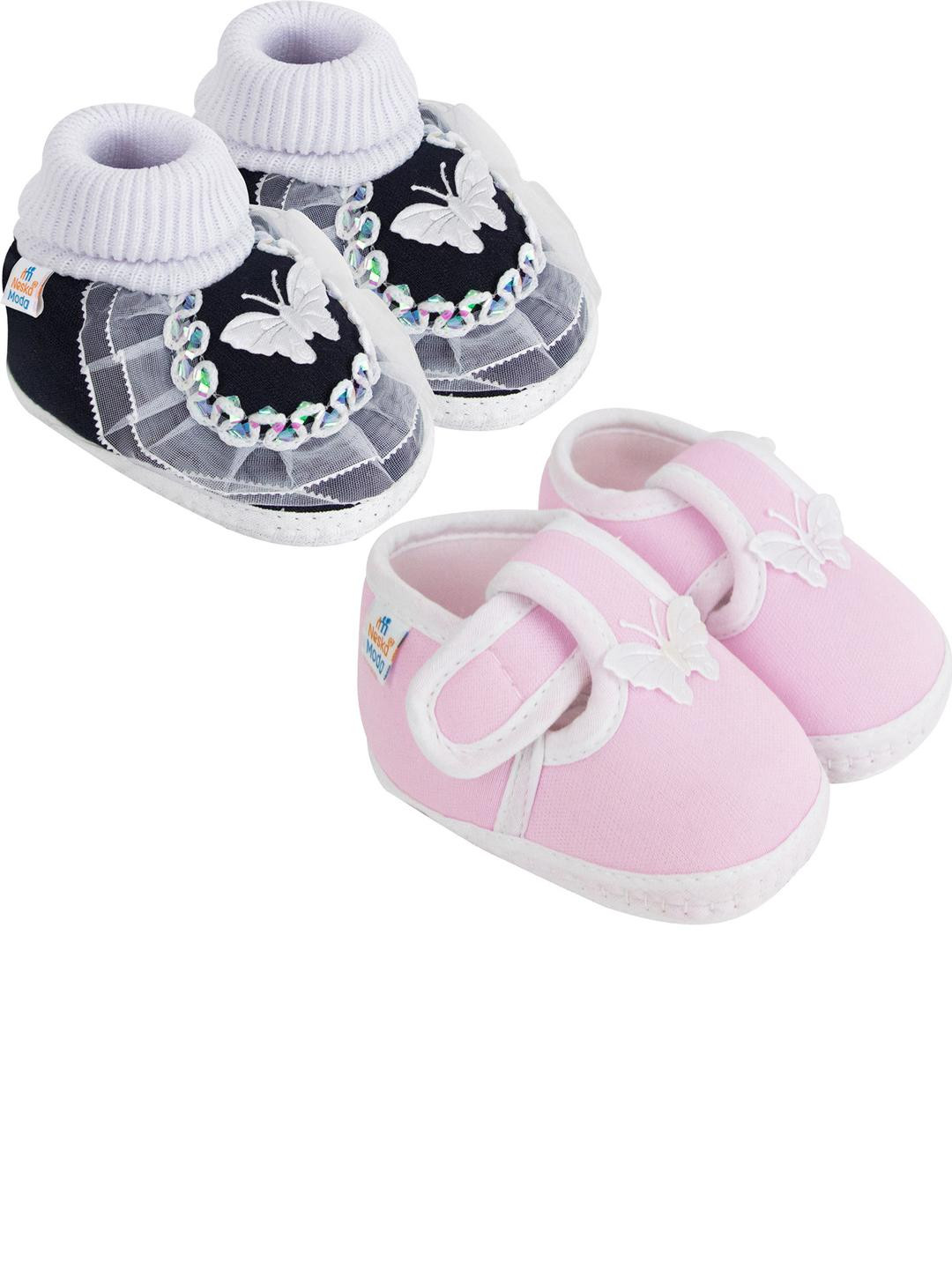 NESKA MODA 3 To 12 Months Infants Set of 2 Pair Cute Cotton Butterfly Frill Booties