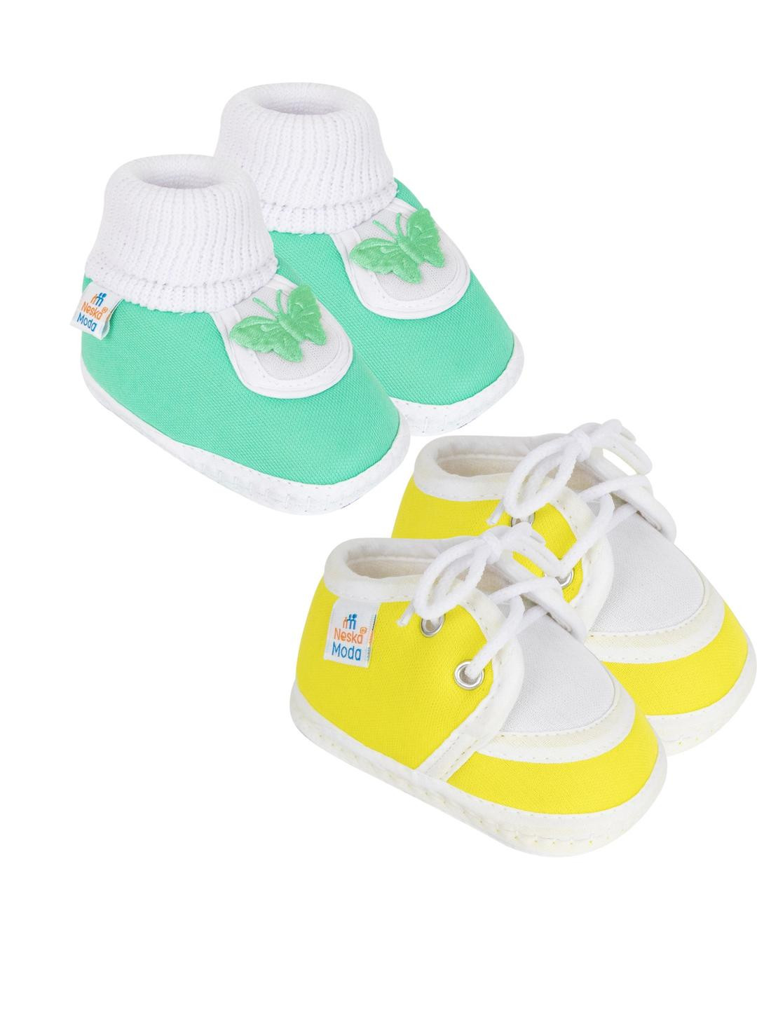 NESKA MODA Newborn 2 Pair Set 3 To 12 Month Unisex Baby Cotton Butterfly Design Soft Lace Booties