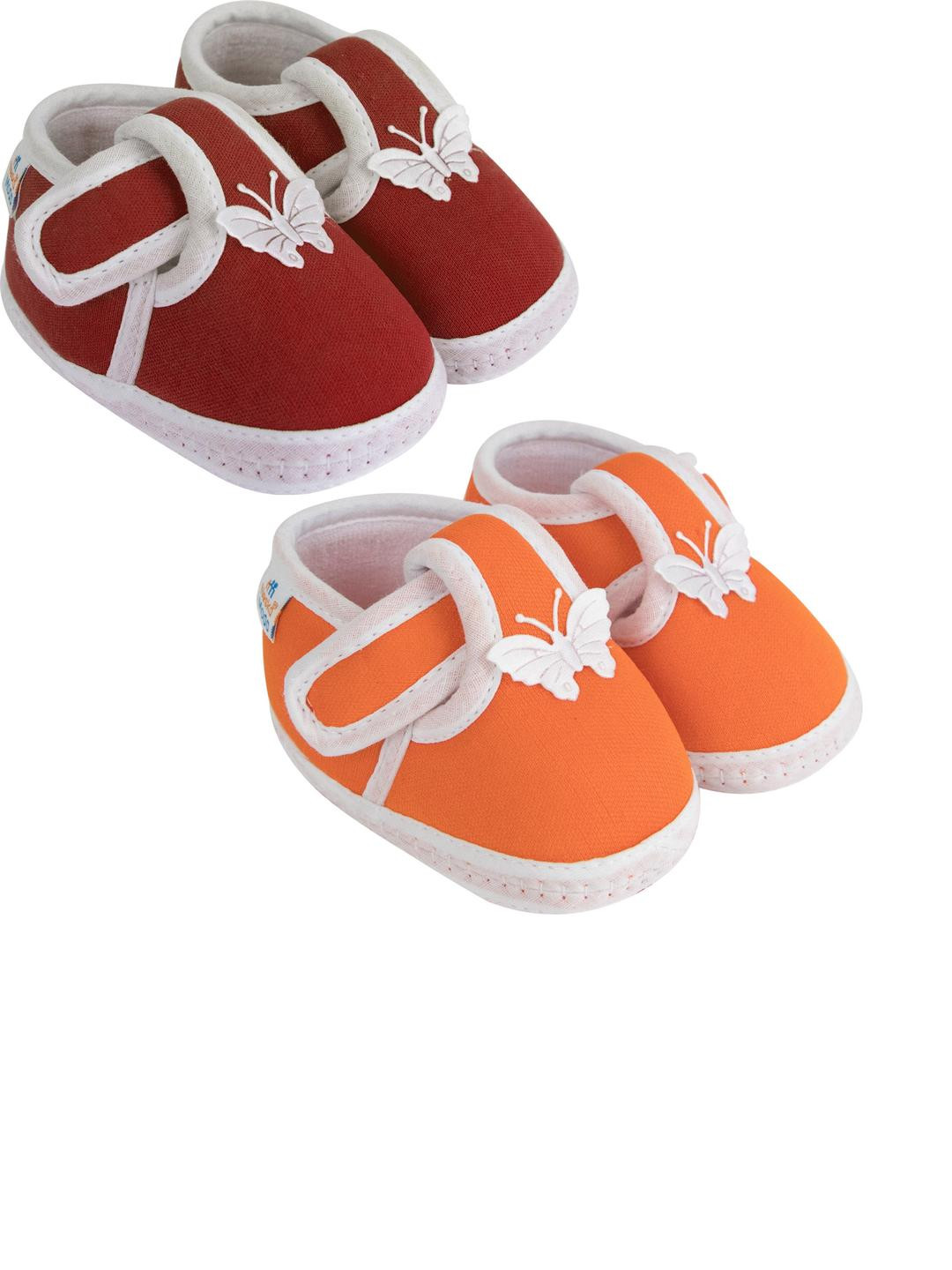 NESKA MODA 0 To 6 Months Newborn Baby Set of 2 Pair Soft Cotton Butterfly Velcro Baby Booties