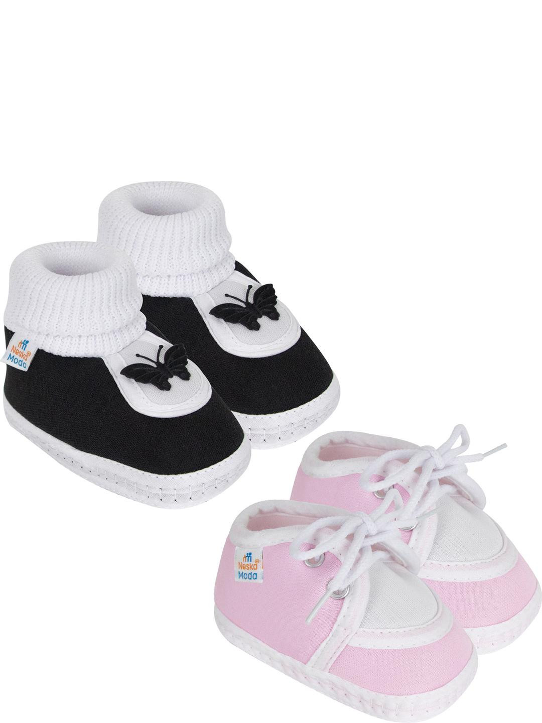 NESKA MODA 3 To 12 Months 2 Pair Newborn Unisex Baby Skin Friendly Soft Cotton Lace Shoe Booties