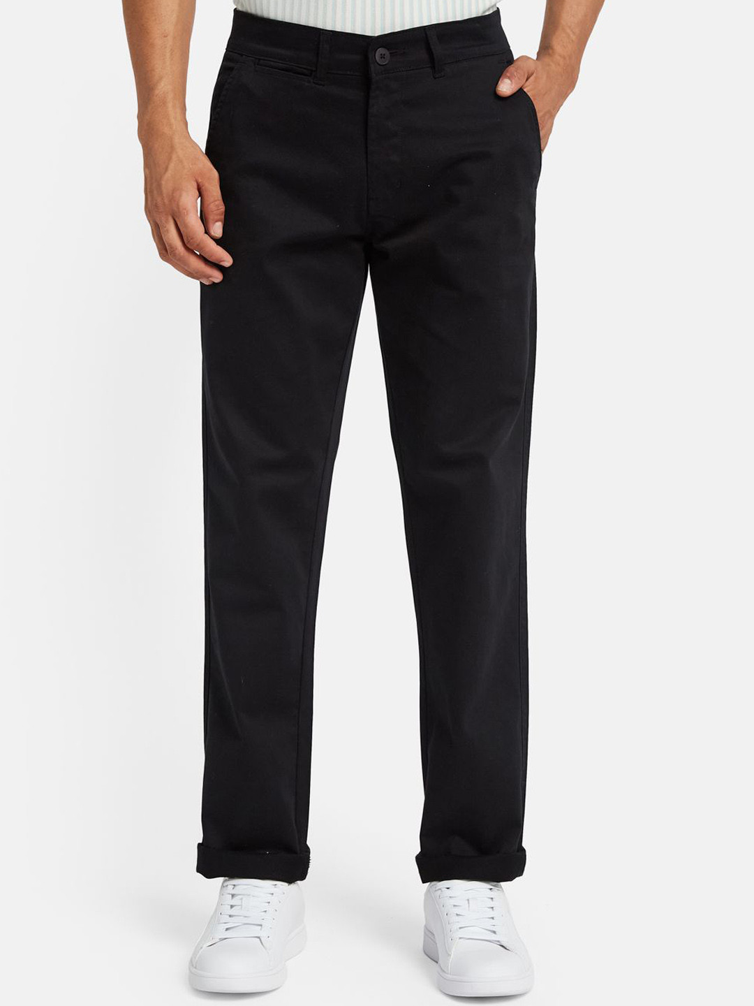 Octave Men Regular Fit Flat-Front Cotton Chinos Trouser