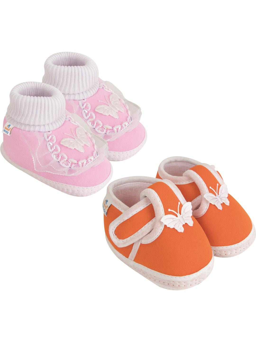 NESKA MODA 12 To 18 Month Non Slip Baby Girls Pack of 2 Pair Soft Cotton Butterfly Frill Booties