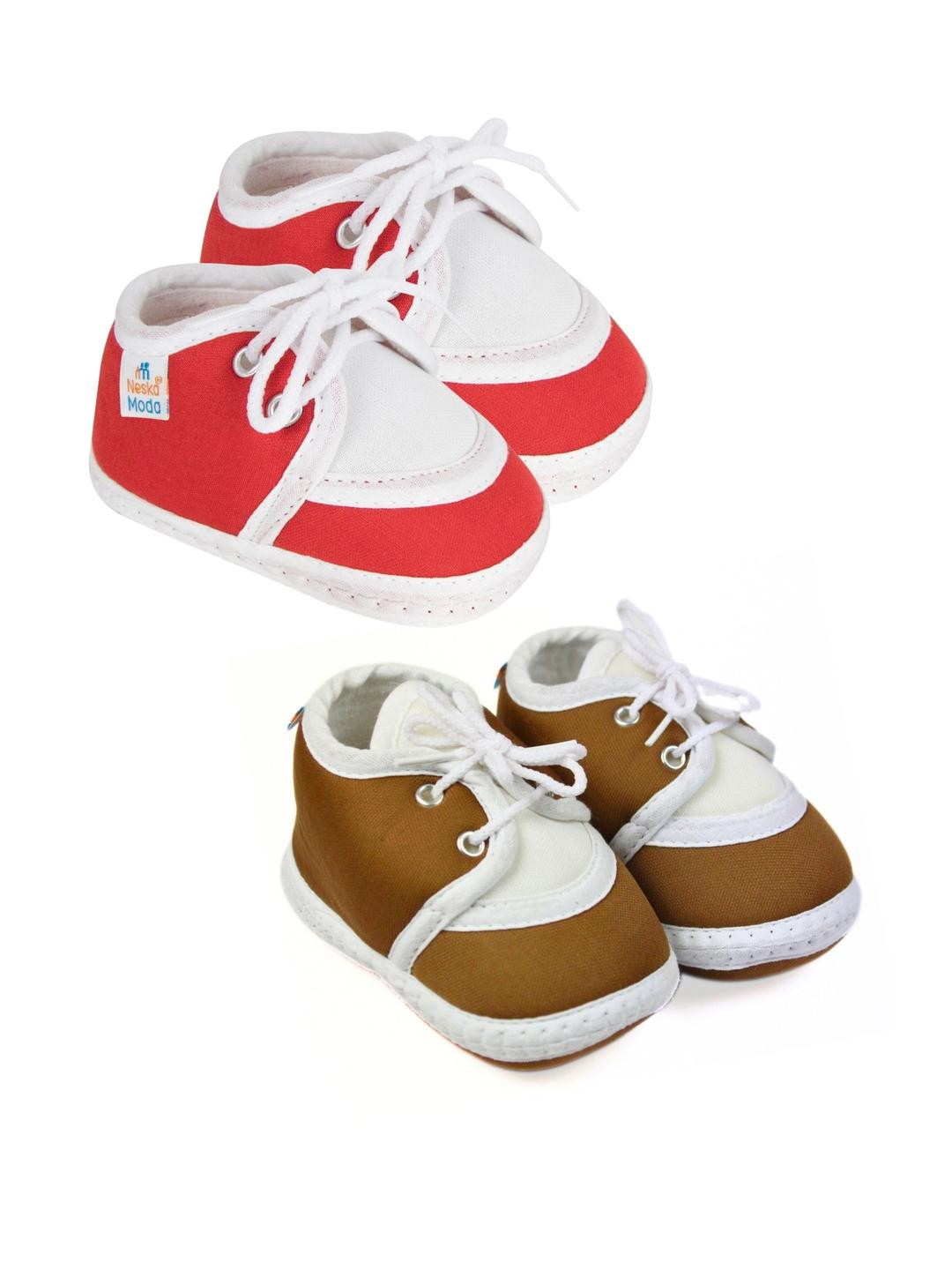 NESKA MODA Newborn Baby 3 To 12 Month 2 Pair Combo Skin Friendly Soft Cotton Lace Shoes Booties