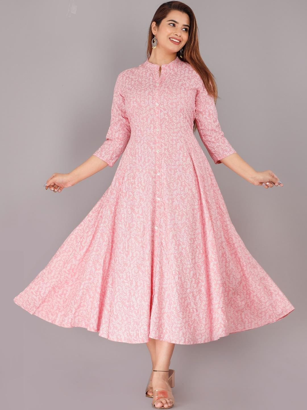 BHAGLI Women Rayon Printed Long Anarkali Kurta