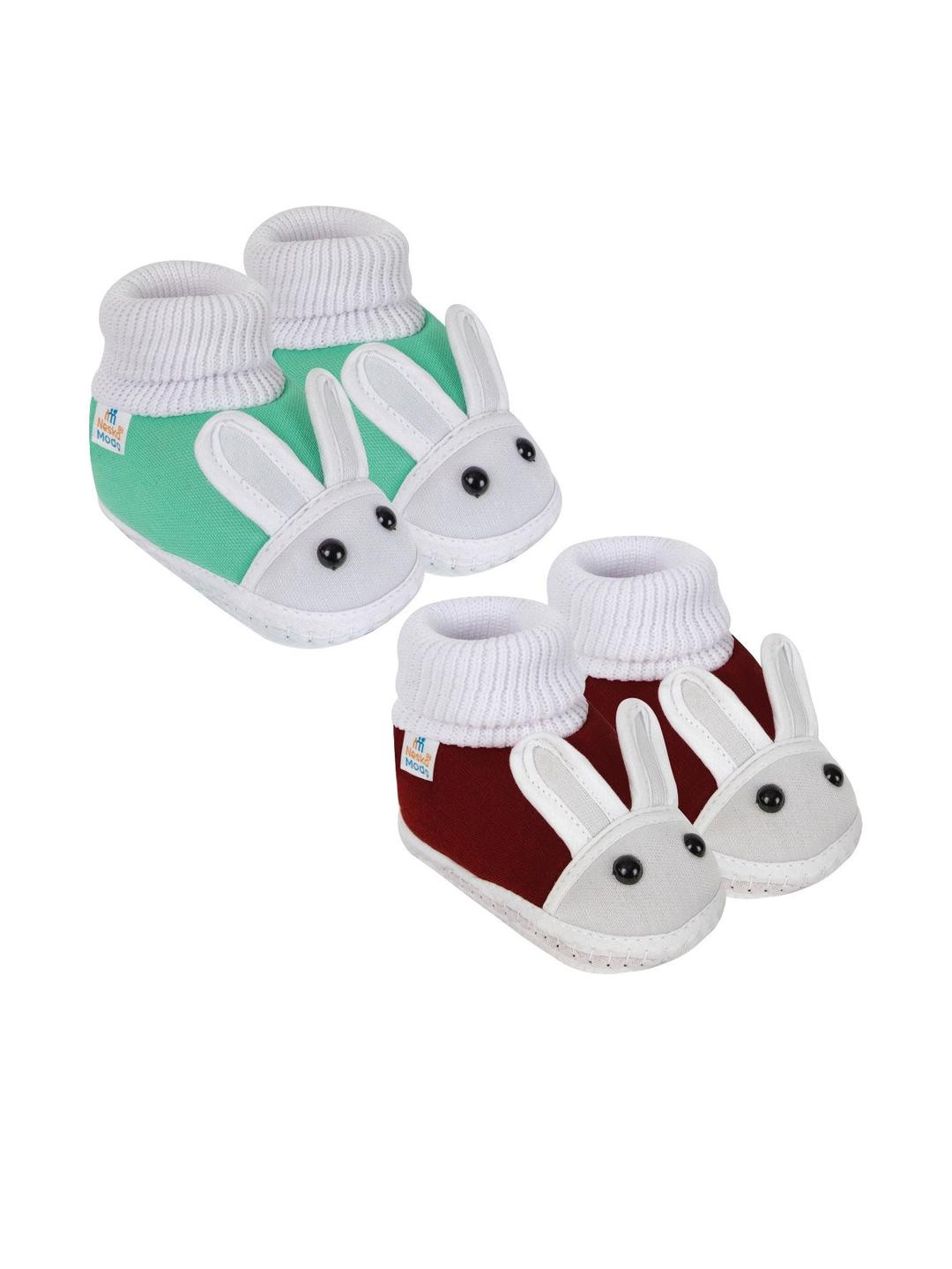 NESKA MODA 0 To 12 Months Cotton Booty 2 Pair Newborn Infants Skin Friendly Soft Booties