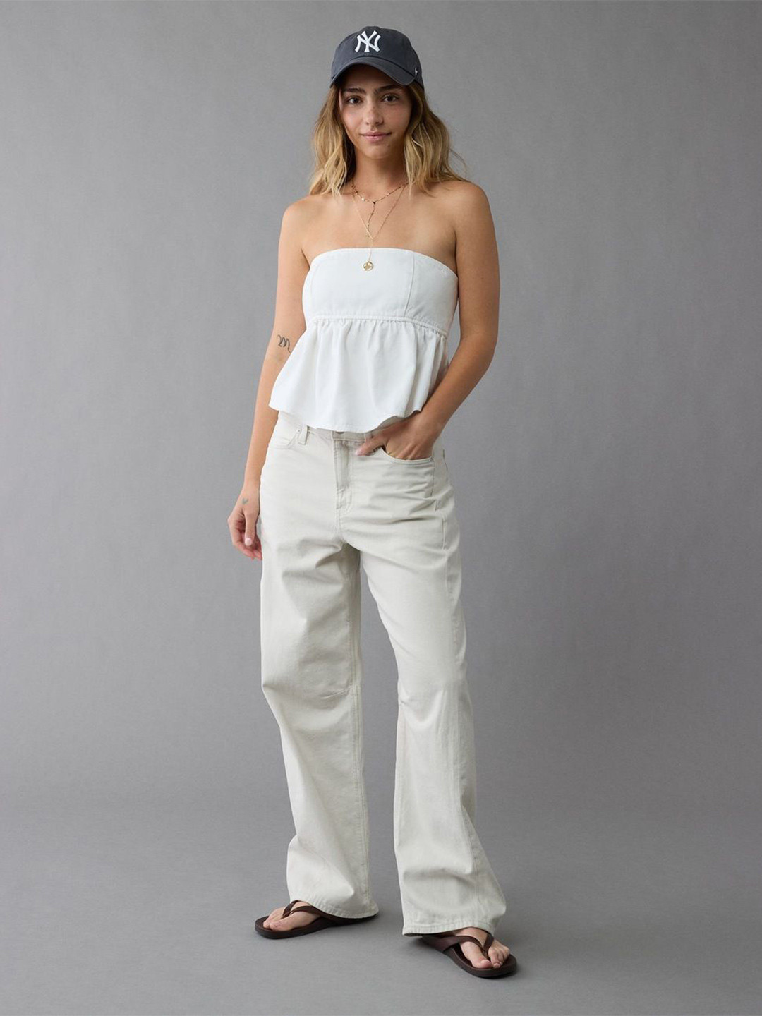 AMERICAN EAGLE OUTFITTERS Women Cotton Blouson Strapless Top
