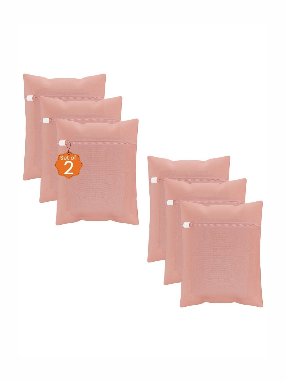 Aura 6-Pcs Peach Coloured Reusable Mesh Laundry Bags With Zip
