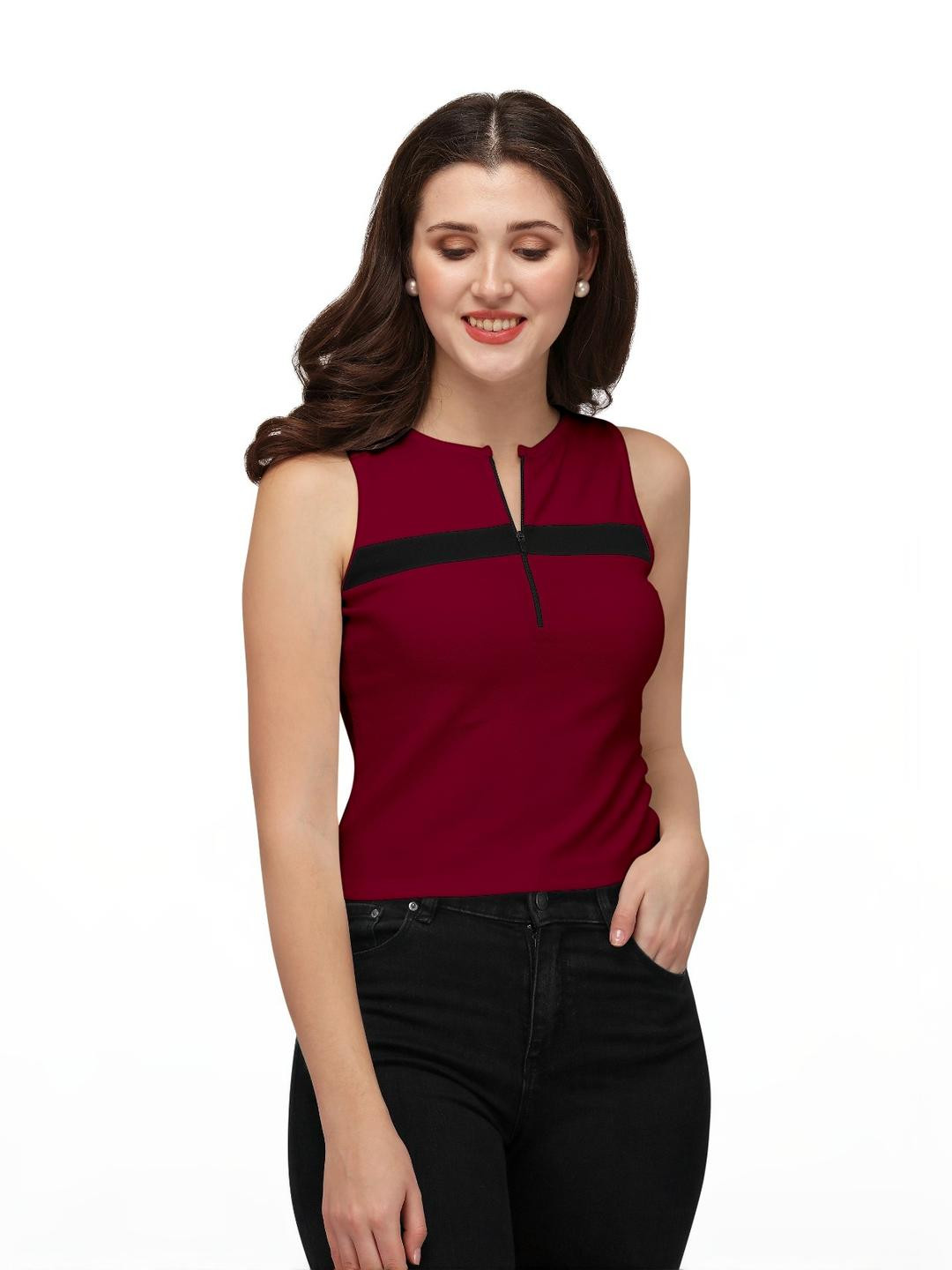 MG FASHION Neck Zipper Crop Top