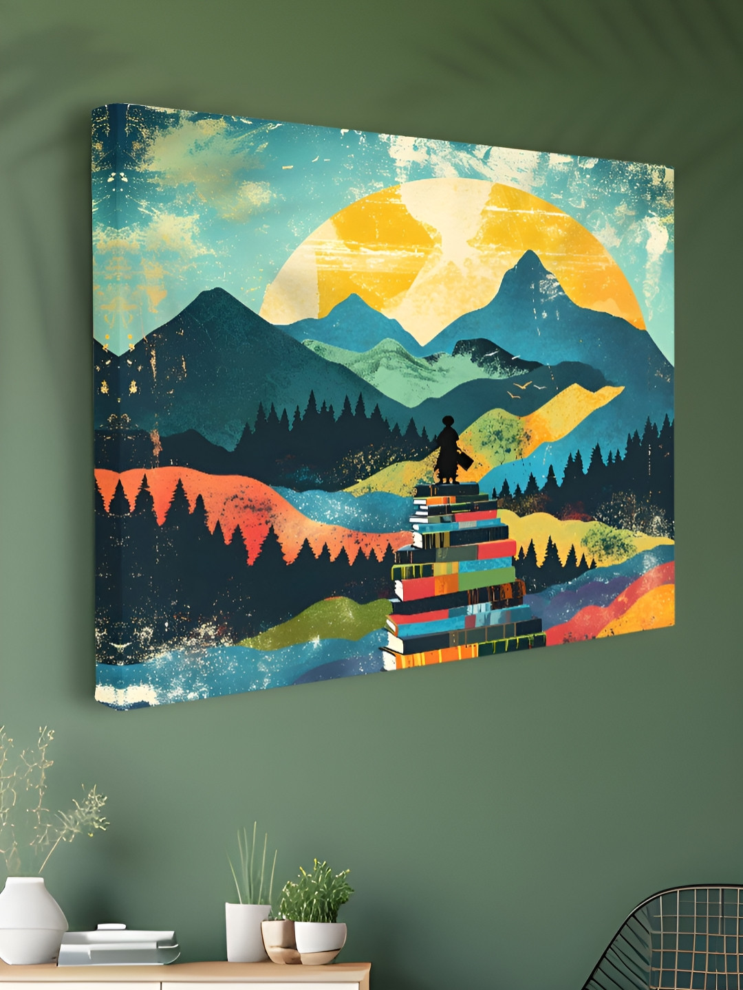SAF Green & Yellow Mountains Printed Canvas Wall Art